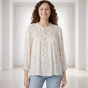 2 for $20 Cynthia Rowley Floral Smocked Blouse Size M Cottagecore Ruffle Neck